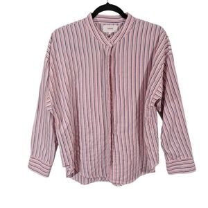 Xirena Shirt Womens XS Pink Striped Long‎ Sleeve Button Up Lightweight Oversized